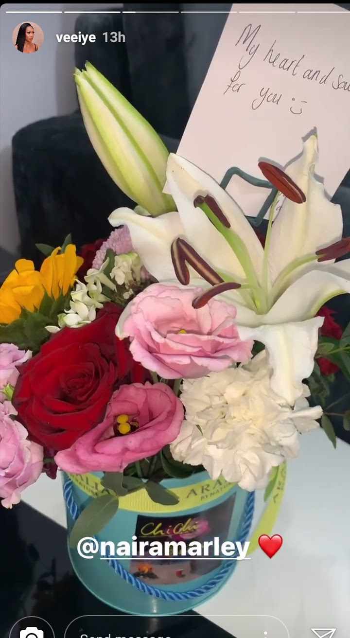 Naira Marley sends Vee flower bouquet with note "my heart and soul for you"