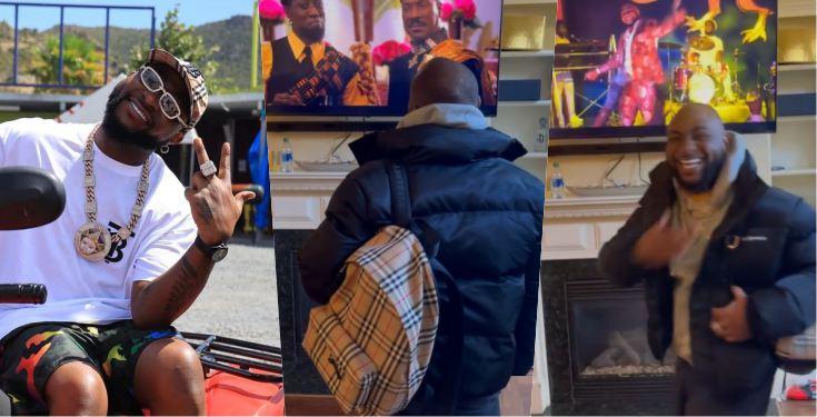Watch Davido priceless reaction after seeing himself in Coming to America 2 (Video)