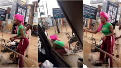 Video of pretty Nigerian lady helping her father with his vulcanizing work goes viral