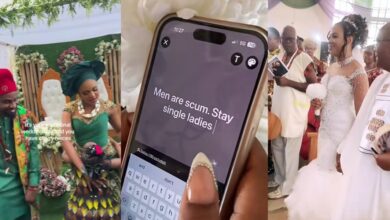 Nigerian bride updates WhatsApp status with 'Men are..., stay single' on wedding day, then proceeds to get married