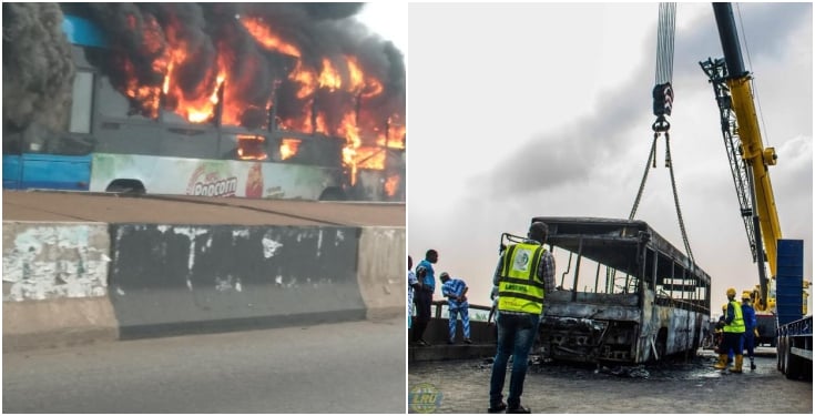 Fire destroys BRT bus on 3rd mainland bridge Lagos