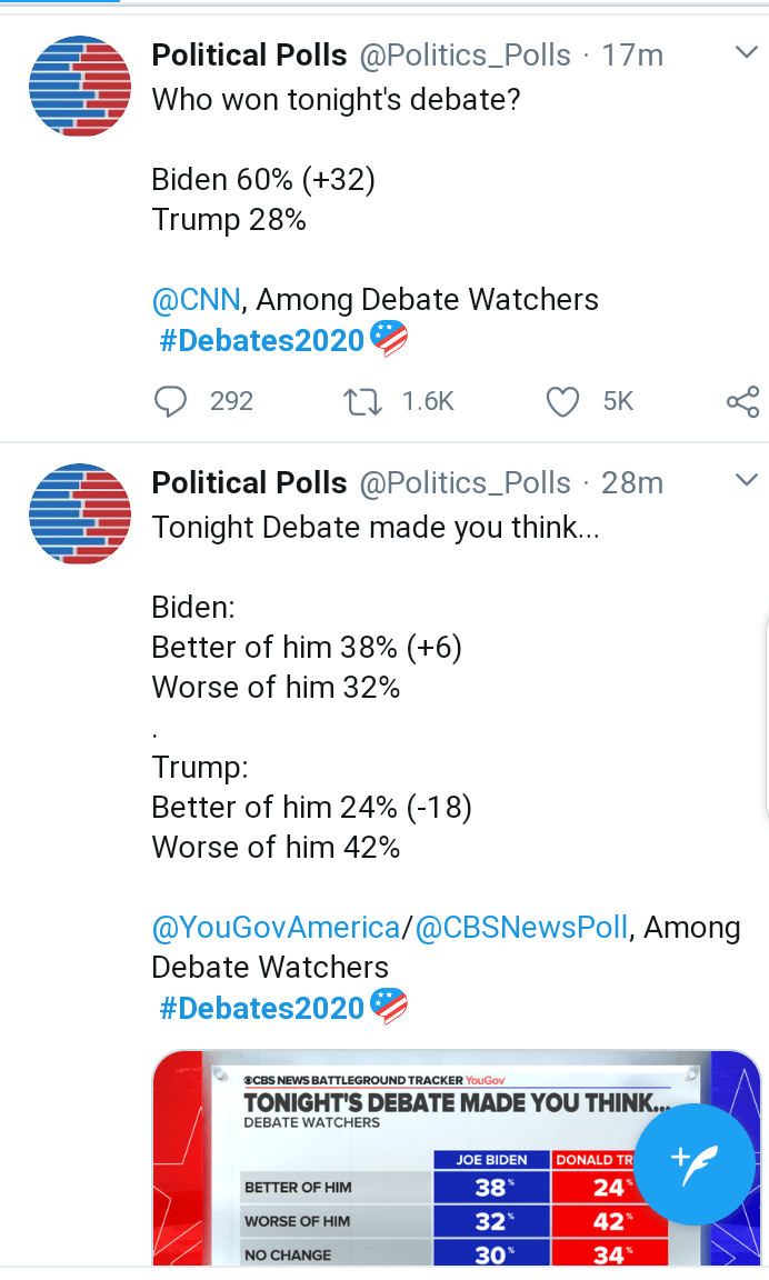 Twitter users reaction to the 2020 US presidential debate between donal trump and joe biden