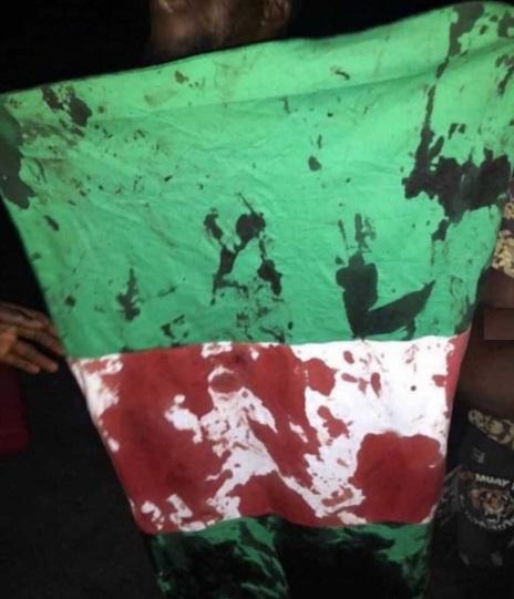 blood stained flag of Nigeria, #endsars protest, lekki massacre