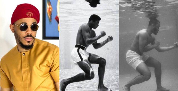 BBNaija star, Ozo Recreates 1961 Picture Of Muhammad Ali Training In A Pool