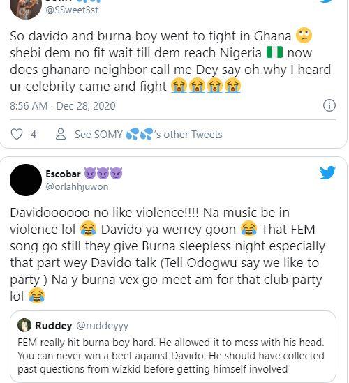 "David and Goliath part 2" - Reactions after Davido, Burna Boy engage in fist fight