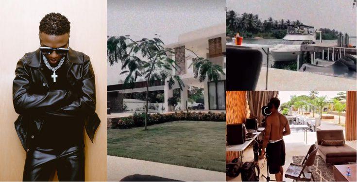 Wizkid shows off riverside house, yacht, studio in Ghana (Video)