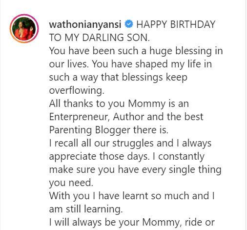 Wathoni celebrates son's 6th birthday with adorable note