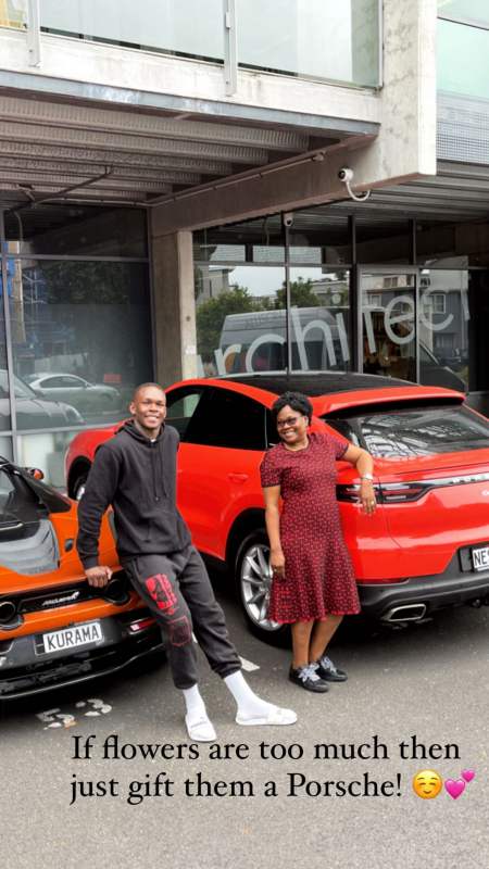 Martial artist, Israel Adesanya surprises mother with brand new Porsche car