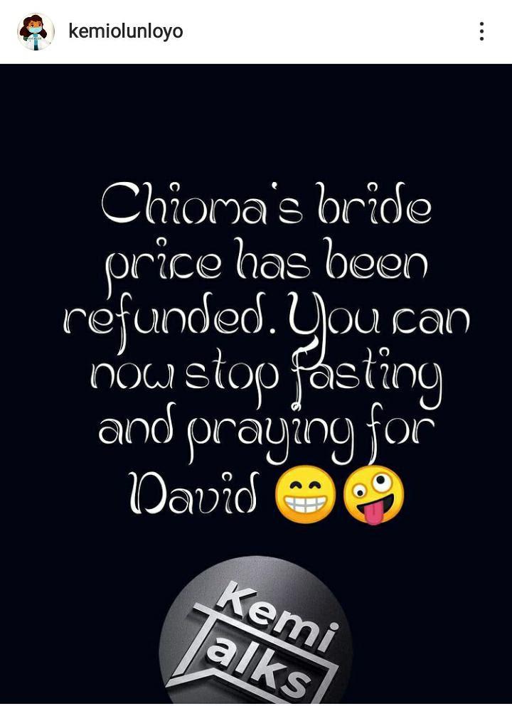 "Chioma's bride price has been refunded" - Kemi Olunloyo says as regards custody of Davido's son