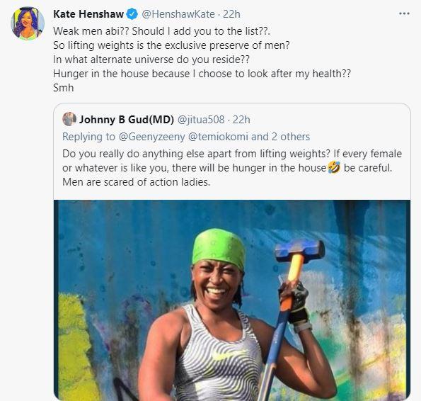 Kate Henshaw slams troll who cautioned her for gyming instead of cooking