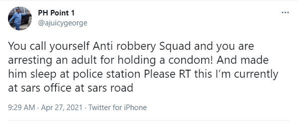 Man cries out after getting arrested by SARS over possession of 'condom'