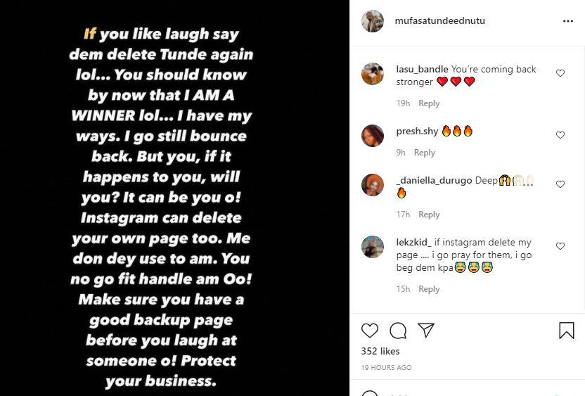 "Mock me all you want, I will bounce back" - Tunde Ednut reacts following Instagram suspension