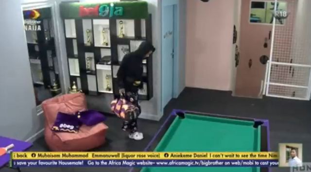 #BBNaija: Saga's epic reaction after Nini returned to the house following disappearance (Video)
