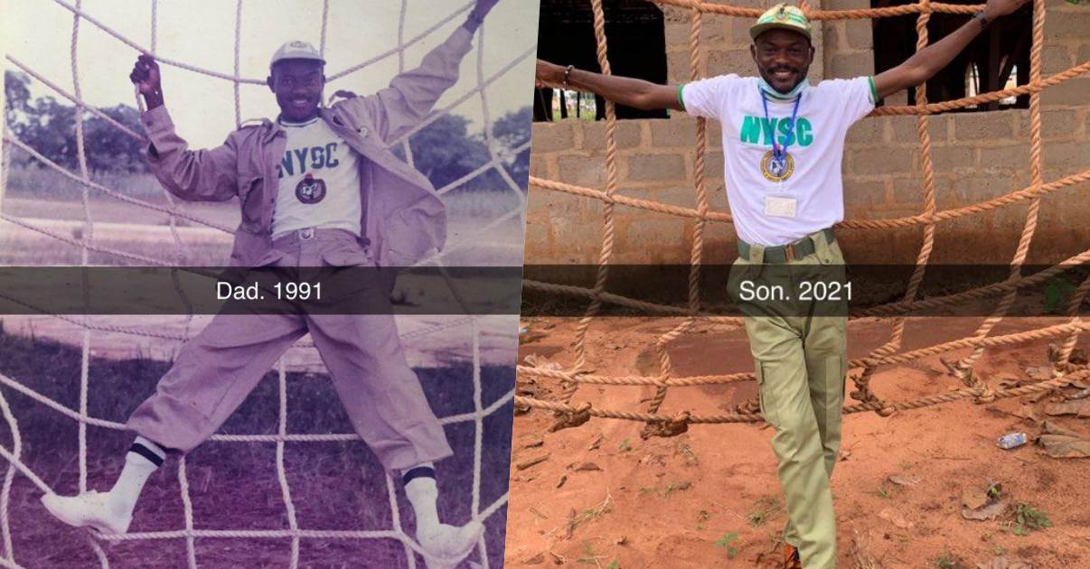 Graduate recreates father's NYSC photo from 30 years ago