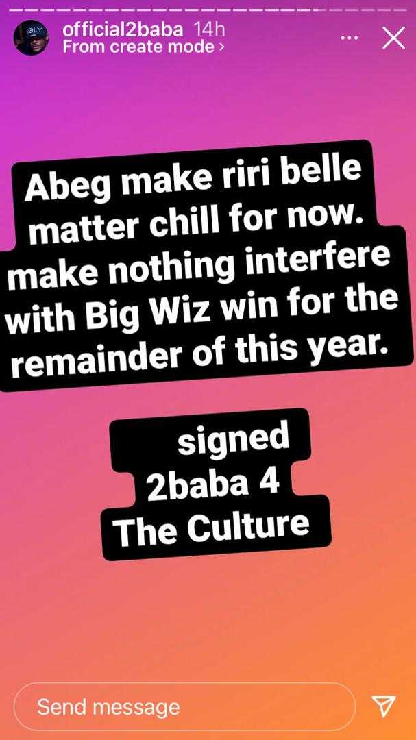 "Abeg make riri belle matter chill for now" - 2Face redirects focus on celebrating Wizkid's win