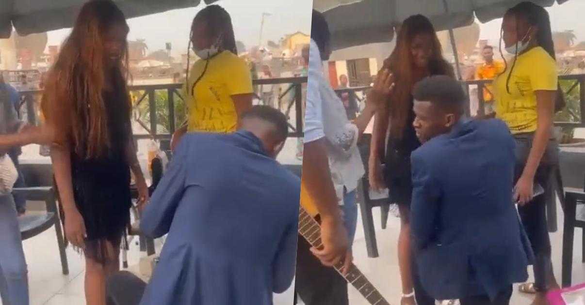 "Do you think I am just any type of girl" - Lady says as she gives man resounding slaps for proposing to her (Video)