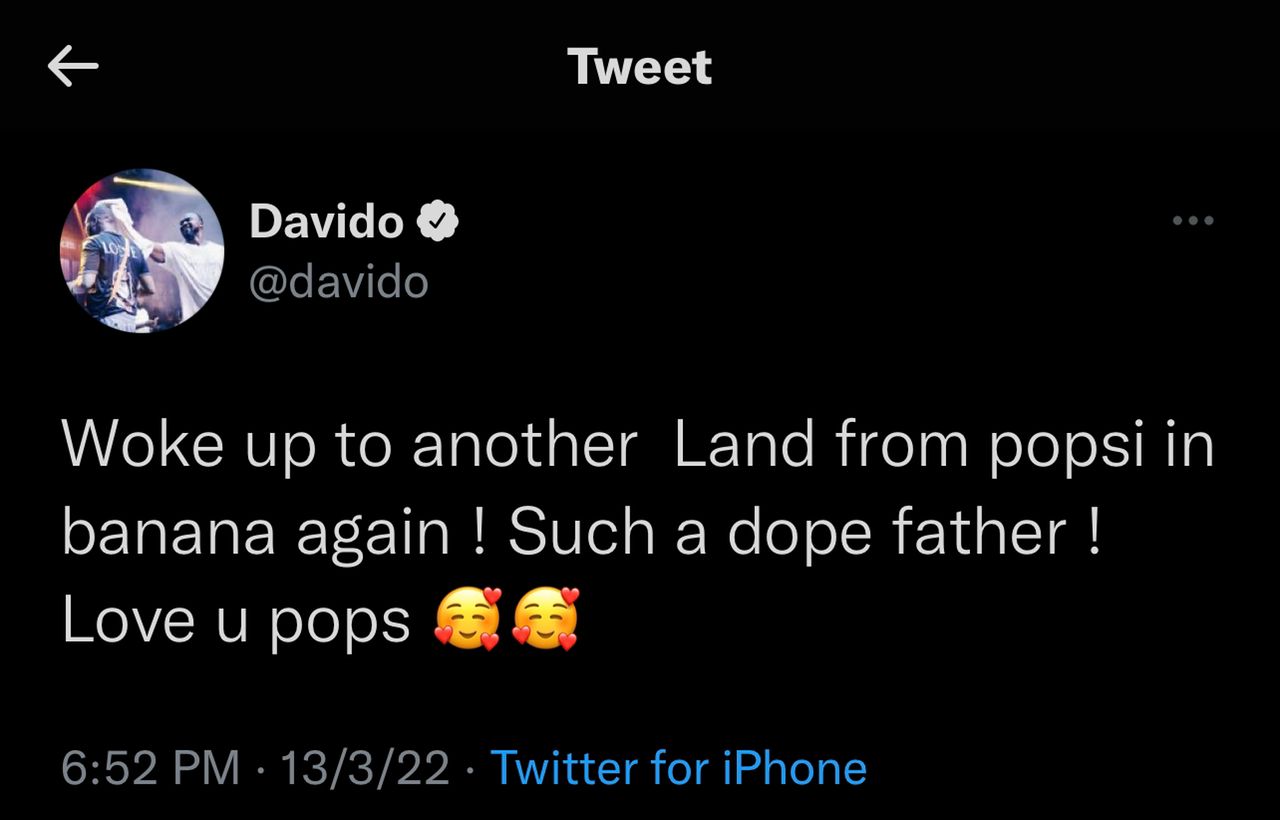 "Such a dope father" - Davido excited as he receives piece of land from father, Adeleke in Banana Island, Lagos 