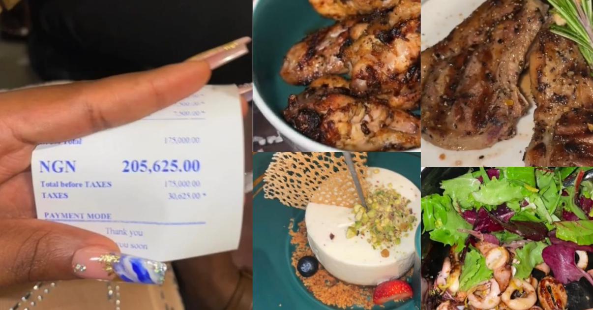 Lady calls out Lagos restaurant after being charged N30K tax on food worth N175K (Video)
