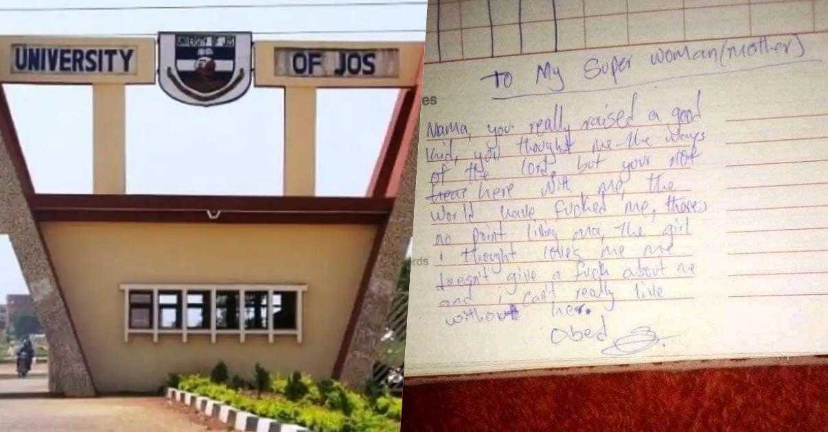 UNIJOS student takes own life after getting dumped by a girl, leaves note for mother