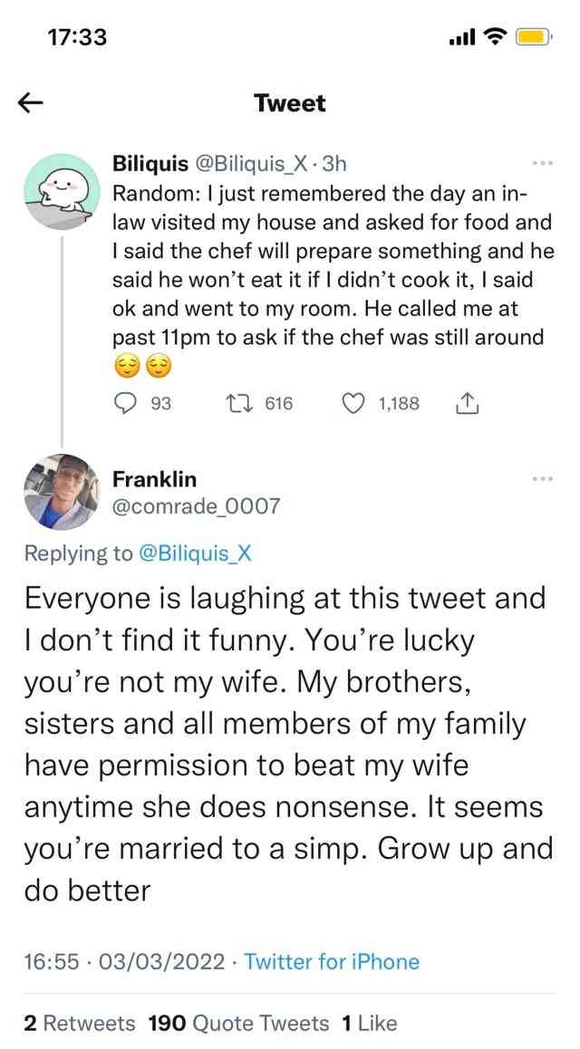 "All members of my family have permission to beat my wife anytime she does nonsense" - Man says over wife's failure to cook for in-laws
