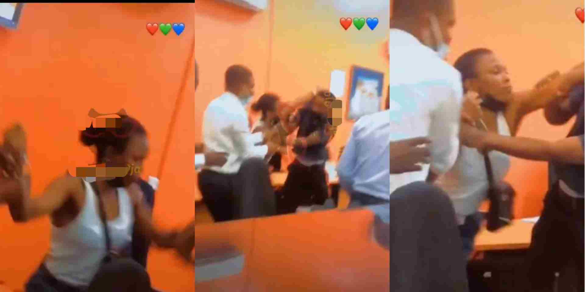 Lady engages in combat with bank staff after N750K was reportedly deducted from her account