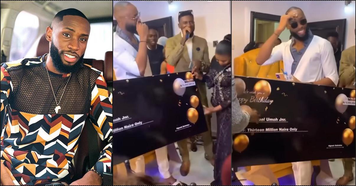 Emmanuel's priceless reaction as he receives N13M cheque from fans as birthday gift (Video)