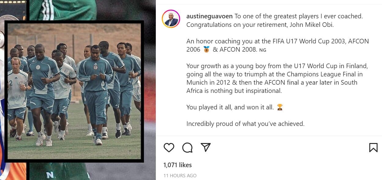 You are one of the greatest players I ever coached - Eguavoen congratulates Mikel on his retirement from professional football