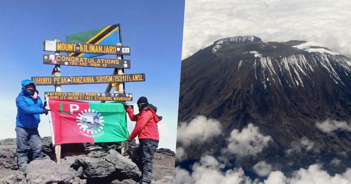 Labour Party supporter climbs to the top of Mount Kilimanjaro to hang the party's flag