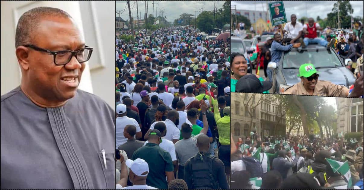 Peter Obi's supporters storm the streets across Nigeria, Ghana and UK (Video)