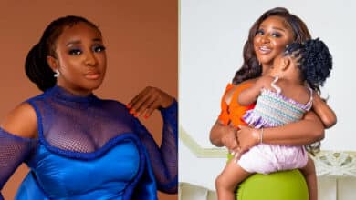why are you now hiding her face? - Fans questions Ini Edo as she teases with another photo of her daughter