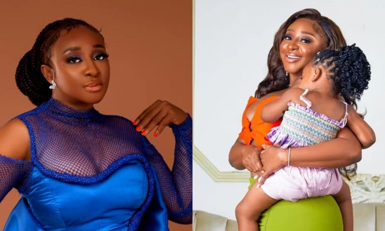 why are you now hiding her face? - Fans questions Ini Edo as she teases with another photo of her daughter