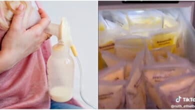 Lady shows off the amount of breast milk she has produced after 3 weeks of birth