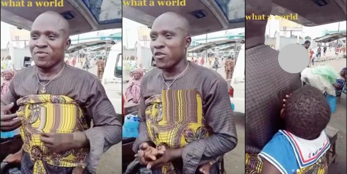 Man whose wife abandoned causes stir as he's seen backing child (Video)