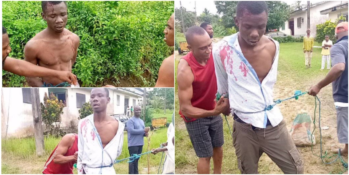 Suspected thief beaten and tied up in Calabar