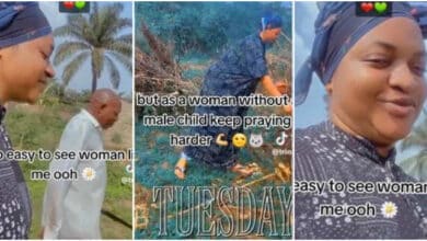 "Na boys I born no be girls" - Woman brags as her father-in-law takes her to see husband's lands in village (Video)