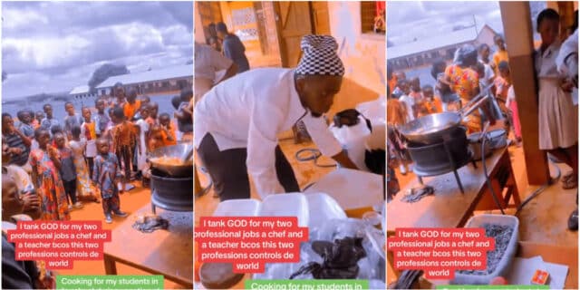 Young male teacher melts hearts by using his salary to cook, serve food to students, Video trends
