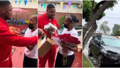 Mother shocked, sheds tears of joy as son returns home after 8 years, surprises her with car and wad of cash 