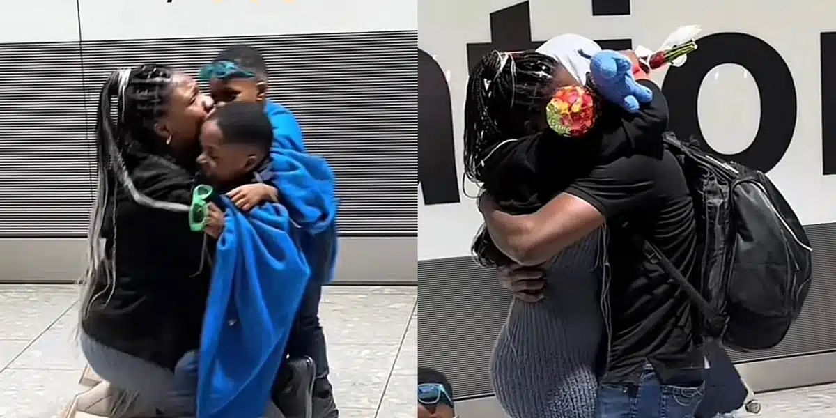 Beautiful moment mother reunites with her family at UK Airport