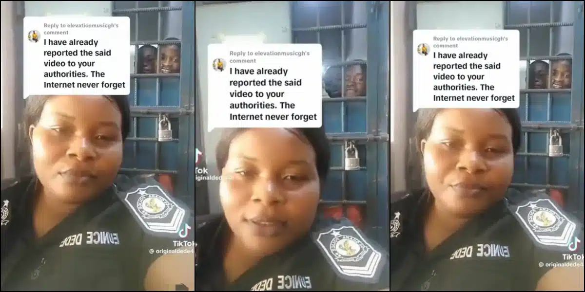 female prison officer recording inmates apology