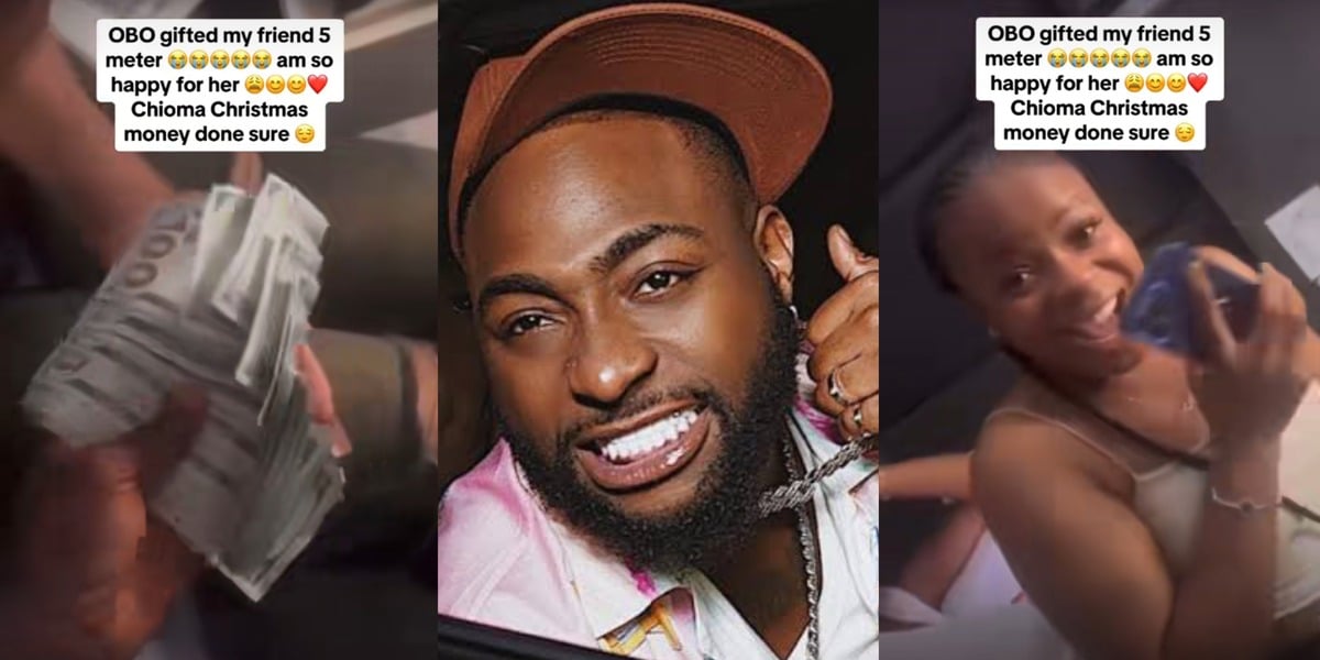 "OBO, Christmas don sure" - Nigerian lady proudly flaunts multiple $100 bills Davido gifted her during concert