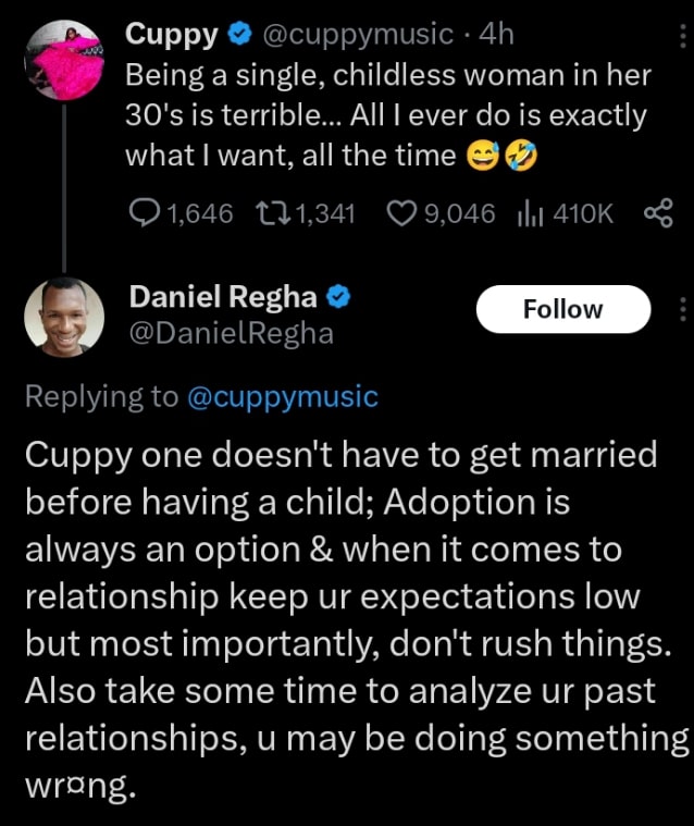 DJ Cuppy Daniel Regha adoption