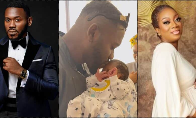 Deyemi Okanlawon shares adorable moment with newborn baby, surprises wife