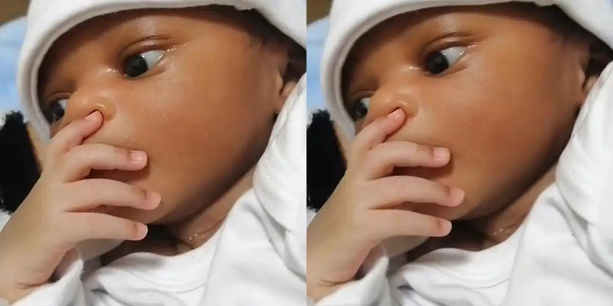“He paid for another country only to see Nigeria” — Reactions as new born is captured thinking