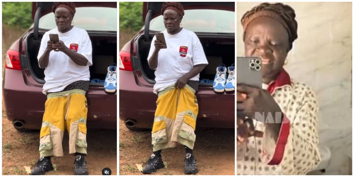 "Pablo mama" - Grandma causes buzz online with swag; flaunts her iPhone, sags her baggy shorts