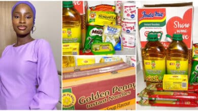 Female corper shows off bountiful foodstuff gifts she received from her PPA every 3 months