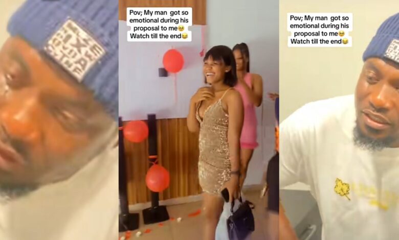 "Tears of joy" - Emotional Nigerian man burst into tears during marriage proposal to girlfriend
