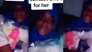 Nigerian lady buys Pampers, feeding bottle, and other baby items, tearfully-begs God for child