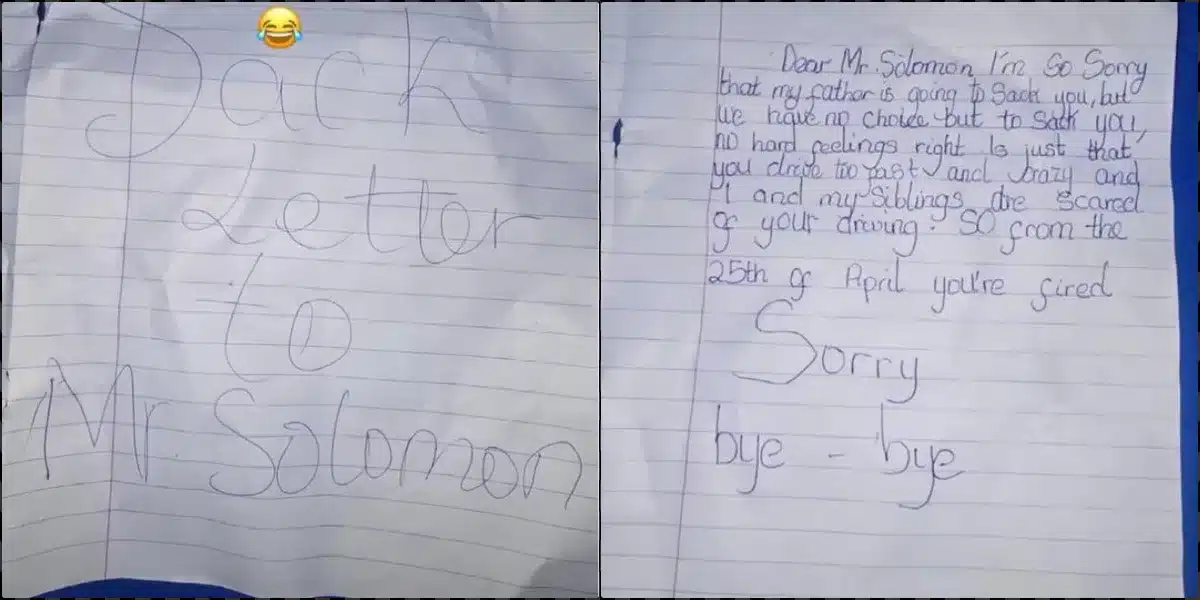 Kids pen handwritten letter, fires their father's driver over reckless driving