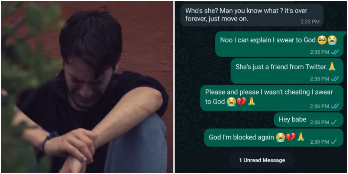 Man whose girlfriend suspects him of cheating cries out as she blocks him everywhere, posts her number online, asks Nigerians to beg her