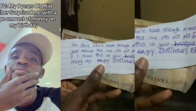 Elder brother's emotional reaction to 9-year-old's ₦1k gift, sweet note on his birthday goes viral